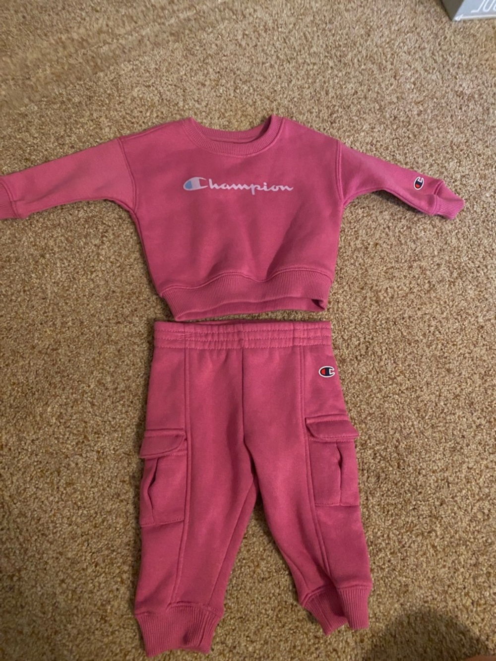Champion Kids Pink Cargo Jogger Pants And Crewneck